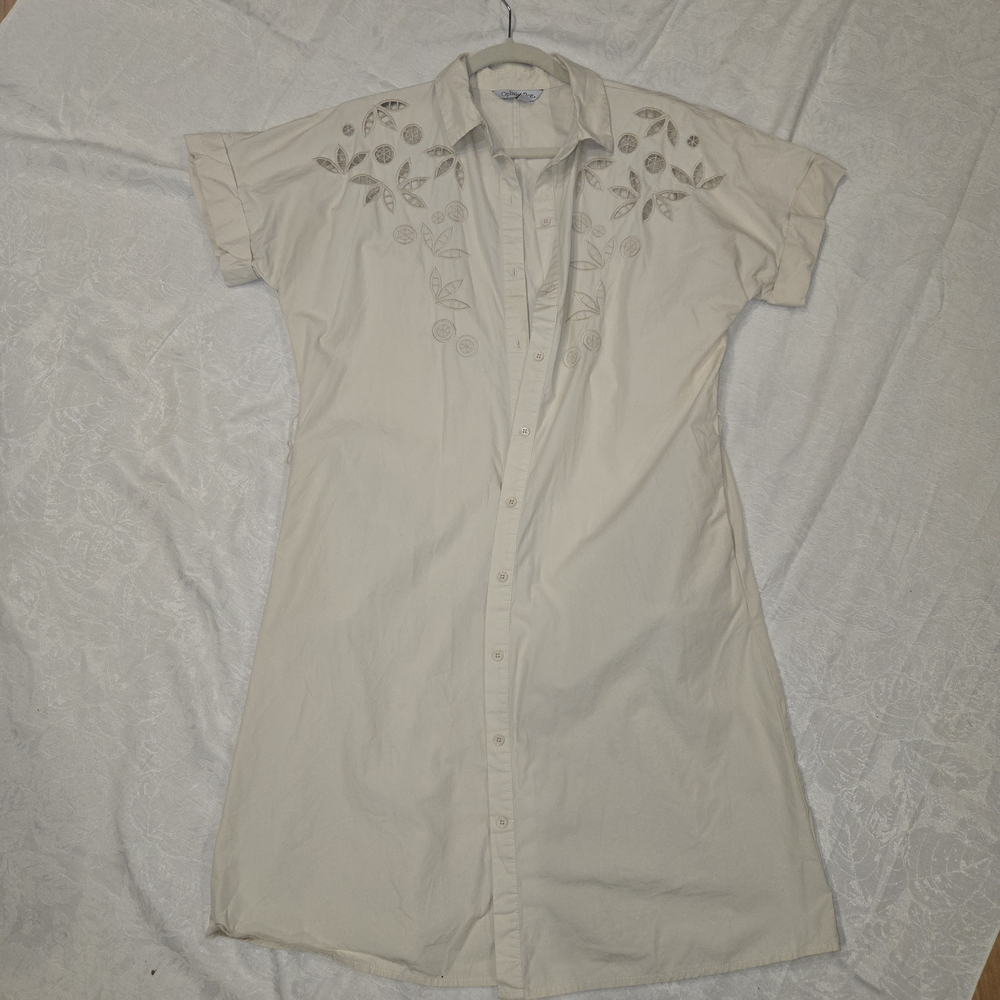 Embroidered Cream Shirt Dress